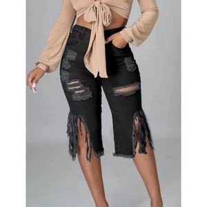 Distressed and Shredded High Waist Denim Capris NWT